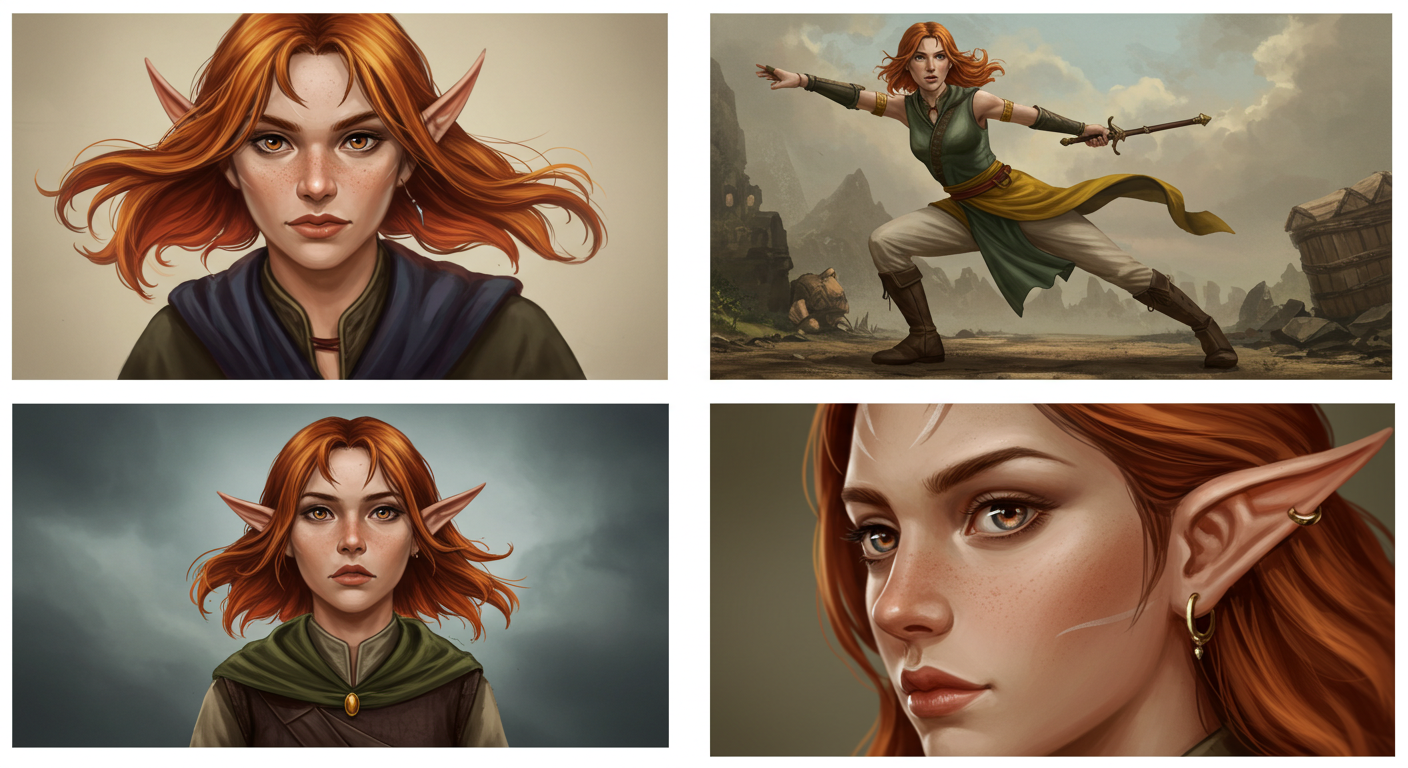 Example of a character in different poses/outfits